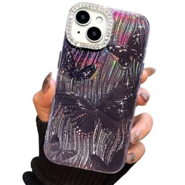 Imagem de I-MGAE-IN-AR Capa compacta para iPhone 14 Plus com design de borboleta, moldura de proteção de lente de câmera de diamante 3D, capa protetora de TPU macia e macia à prova de choque para mulheres e