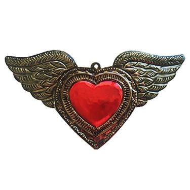 Imagem de Mexican Tin Heart Wall Decor, Milagros Charms Mexican Sacred Heart Ornament, Extra Large 10.9 x 5.7 Inches, Milagro Heart Mexican Tin Ornaments, Milagritos Mexicanos, Wing Wall Art, Tin Sacred Heart