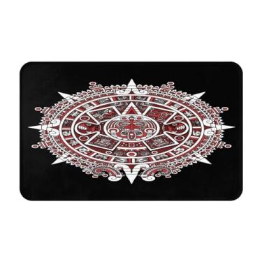 Imagem de Qchaor 51 x 80 cm calendário asteca maia vermelho mantém quente antiderrapante tapetes modernos tapetes de banheiro tapetes para decoração de quarto tapetes para sala de estar, sala de jogos, cozinha