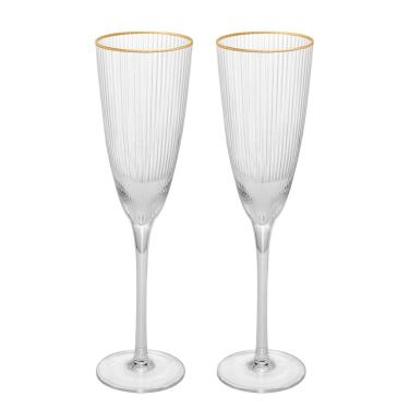 Imagem de Conjunto de Taças para Champanhe Wolff com Borda Dourada Lines 300 ml em Vidro – 2 Peças