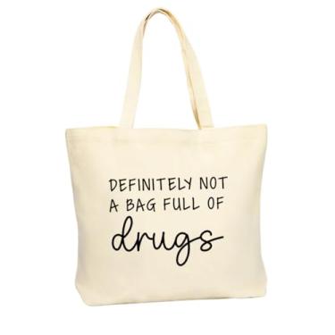 Imagem de UHADRE Definitivamente não é uma bolsa cheia de drogas (mini espelho incluído), sacola engraçada, sacola de livro, sacola de lona para compras/trabalho/viagem, sacolas reutilizáveis de mercearia-TB06,