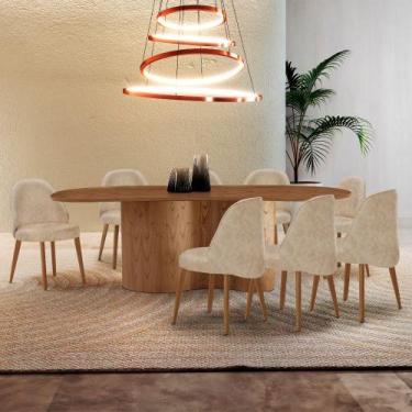 Imagem de Mesa de Jantar Suiça 220cm Madeira Tampo Laminado Orgânico com 8 cadei