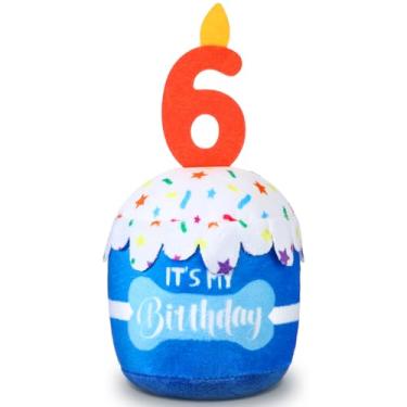 Imagem de Dansydaisy Acessórios de brinquedo de bolo de 6º aniversário para meninas e meninos, brinquedo de pelúcia azul para decoração de festa de aniversário para cães grandes, médios e pequenos