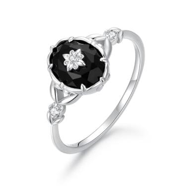 Imagem de FAMIVES Anel de compromisso ônix preto ouro ou prata vintage exclusivo oval ágata, Metal não precioso, Ônix