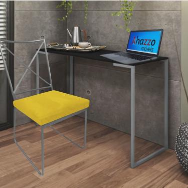 Imagem de Kit Escritório Clark Cadeira e Mesa Industrial Ferro Cinza Tampo mdf Preto Sintético Amarelo - Ahz Móveis