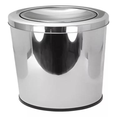 Imagem de Lixeira Inox Basculante 30 Litros Grande Cesto De Lixo Tampa Giratoria Escritorio Banheiro Cozinha Prata