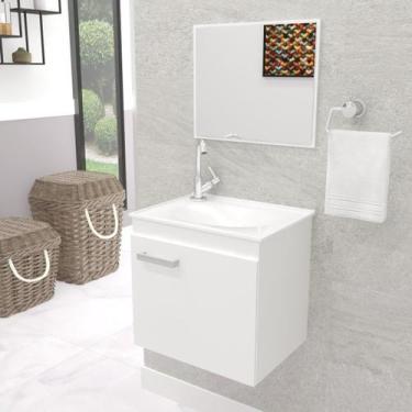 Imagem de Móvel Banheiro Balcão E Espelho Bari Branco Grigio Suspenso Gabinetto,