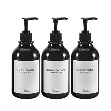 Imagem de GOYISEE Dispensador de xampu e condicionador para parede de chuveiro, dispensador de sabão de chuveiro, 3 câmaras, sem broca, recarregável para shampoo, loção de óleo, sabonete de banho, sabonete para as mãos e sabão de louça (3 frascos - preto)