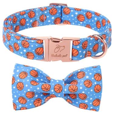 Imagem de Babole Pet Coleira fofa para cães com gravata borboleta - coleira de basquete azul ajustável primavera-verão respirável confortável para cães pequenos, médios e grandes, GG