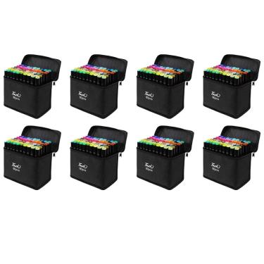 Imagem de Estojo Caneta Permanente 60 Cores Kit 8 unidades Canetinha Ponta Dupla Marcador Escola Trabalho Faculdade Desenho Pintura Cartaz Arte