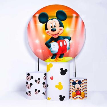 Imagem de Kit Painel de Festa Redondo de 1,50m e Trio de Cilindros Mickey Mouse - Fera Print