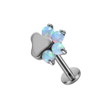 Imagem de 16 g Opala Dog Paw Print Labret Stud Piercing Tiny CZ G23 Titanium Flat Back Cartilage Tragus Conch Helix Stud Earrings Lip Monroe para mulheres ou homens, 6, Titânio, Sem Pedra Preciosa