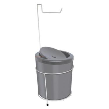 Imagem de Suporte Porta Papel Higiênico Branco Com Lixeira 5L Cesto Lixo Cinza T