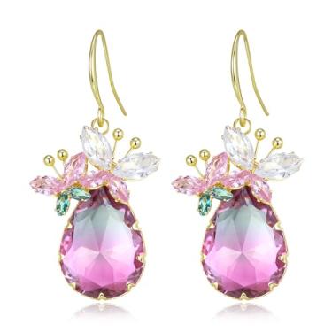 Imagem de EleQueen Elegante pingente de cristal de lágrima brincos de anzol para mulheres, joias delicadas em gota d'água, presente para aniversário/dia dos namorados, Cristal, Cristal