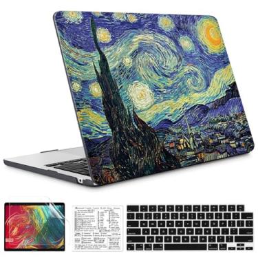 Imagem de QCzyc Compatível com MacBook Air 13,5 polegadas versão 2022-2024 A2681 M2 A3113 M3 capa de plástico rígido com adesivo de teclado Mac OS e capa de teclado (Van Gogh Starry Sky)