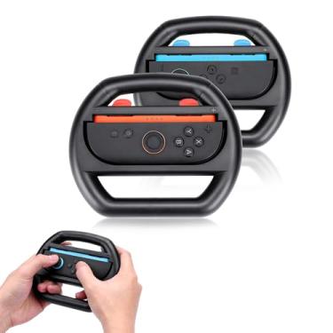 Imagem de Hounyoln Switch Steering Wheel for Nintemdo Switch Joy Con Controller, 2 Pack Racing Wheel Grip Accessories (Black)