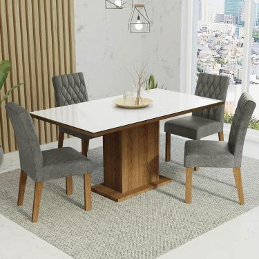 Imagem de Conj. Mesa Tampo De Vidro 4 Cadeiras Rustic/Branco/silver
