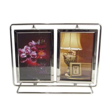 Imagem de Porta retrato metal giratorio duplo para 4 fotos 10x15cm - Sanxia