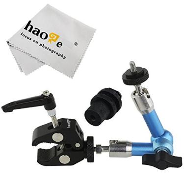 Imagem de Haoge braço mágico articulado de aço inoxidável de 7 polegadas com braçadeira pequena para monitor LCD HDMI luz LED DSLR câmera vídeo tripé luzes flash TPCAST HTC Vive Pro Base Station Lightinghouse azul