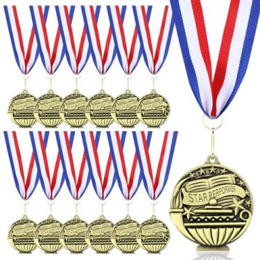 Imagem de Loetere 12 medalhas de prêmio Star Performer a granel 5 cm medalhas de prêmio Star Performer com fitas de pescoço ouro bronze vencedor troféu presente para palco escolar competição eventos de