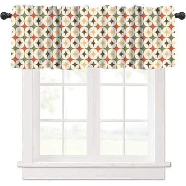 Imagem de Cortinas Medievais Atômicas Starburst, Vintage Rural Minimal Colorido Estrela Geométrica Padrão Sem Costura Decoração de Casa Janela Curta Tratamentos Cortinas para Sala de Estar Quarto Cozinha 46x137