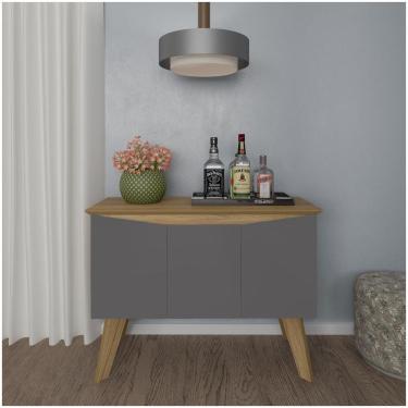 Imagem de Bancada Buffet Carvalho Grafite 3 Portas Borda Invertida