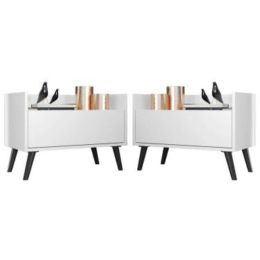 Imagem de Kit Com 2 Mesas De Cabeceira 60Cm Retrô Multimóveis V3633 Branca/Preta Branco/Preto