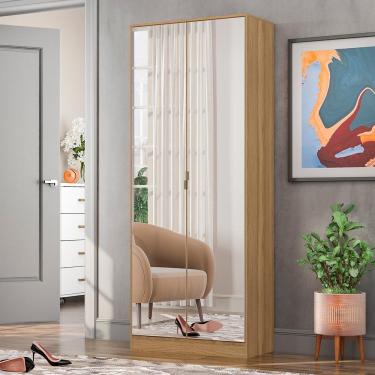 Imagem de Armário Sapateira Multiuso Grife Com 2 Portas Com Espelho, 1 Gaveta E 6 Prateleiras Internas Demóbile Amêndoa