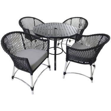 Imagem de Conjunto De Poltronas E Mesa Chile Em Corda Náutica Alumínio Preto