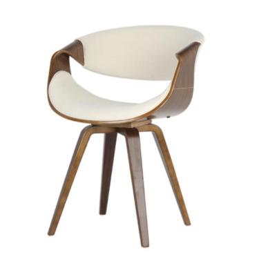 Imagem de Cadeira Com Braços Fixa Nicole Rivatti Linho Creme Estrutura Em Madeira Multilaminada