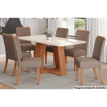 Imagem de Sala De Jantar Lins com Tampo com Vidro Curvo 180x90cm E 6 Cadeiras Malu Nature marrom Amêndoa