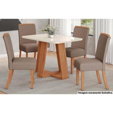 Imagem de Sala De Jantar Lins com Tampo com Vidro Curvo 120x80cm E 4 Cadeiras Malu Nature marrom Amêndoa