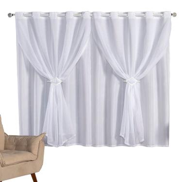 Imagem de Cortina 2metros Voal Linho Com Forro Varão 2x1,7m Branco