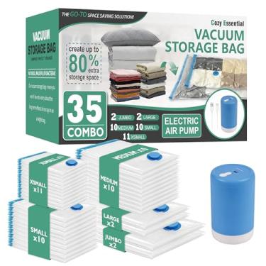 Imagem de Cozy Essential Pacote com 35 sacos de armazenamento a vácuo com bomba elétrica, sacos de vedação a vácuo para roupas, travesseiros, cobertor, roupa de cama, edredons