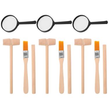 Imagem de 3 conjuntos de ferramentas de escavação de plástico: kit de ferramentas de escavação arqueológica com mini raspador de escova de cinzel de martelo para pedras de escavação de dinossauros