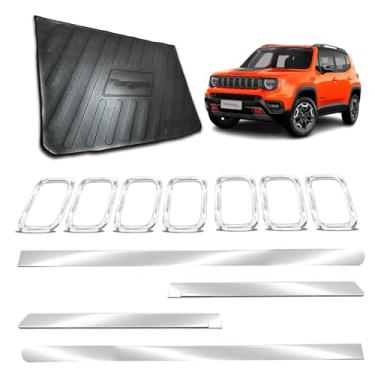 Imagem de Aplique Bandeja Porta Malas Grade Dianteira + Friso Lateral Largo Adaptável para Renegade 2022 2023 2024 Kit Cromado