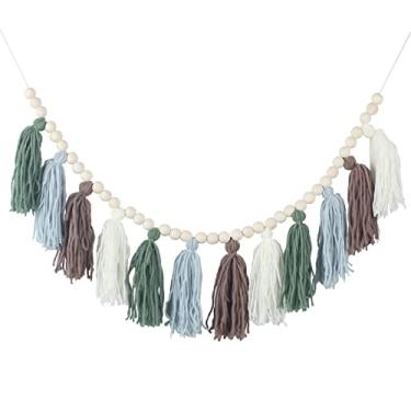 Imagem de XMGZQ Guirlanda De Borlas Com Contas Madeira, Decoração Parede Estilo Boho, Faixa Algodão, Para Festa Aniversário E Natal, Quarto, Berçário, Sala Jogos, Chá Bebê Em Dormitório, Aula