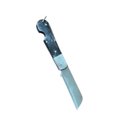 Imagem de Canivete Inox tipo Roger pica fumo com bainha de couro (preto)