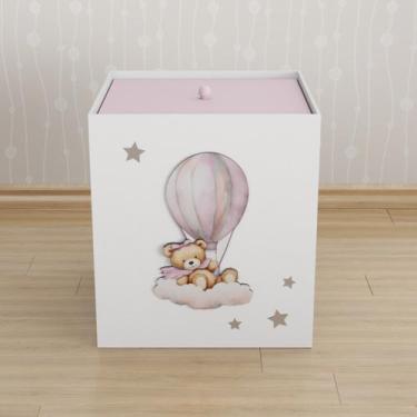 Imagem de Lixeira Kit Higiene MDF com Tampa Quarto Infantil Ursa Balão - Neném n