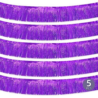 Imagem de Ohiyoo Pacote Com 5 Faixas De 3 Metros Franjas Roxas, Serpentinas Enfeites Metálicos, Fundo Para Carros Alegóricos, Decorações Festas Aniversário, Halloween E Natal (Roxo)
