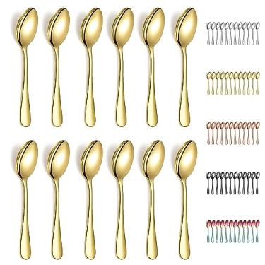 Imagem de Evanda 12 Colheres De Chá Douradas, Aço Inoxidável Com Revestimento Titânio, 14 Cm, Talheres Para Chá, Café, Bolo, Sobremesa, Salada, Laváveis Na Máquina Lavar Louça