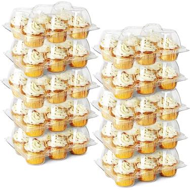 Imagem de LotFancy Recipientes Para Cupcake, 6 Unidades, 10 Conjuntos, Caixas Plásticas Transparentes, Descartáveis Com Tampa Alta Removível, Sem Bpa, Tamanho Padrão