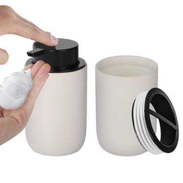Imagem de Fvstar Conjunto De Dispensador Sabonete Líquido Cerâmica E Porta-Escovas Dentes, Recarregável, 12 Oz, Branco Fosco, Com Bomba Grande, Pasta Dente Vintage Para Bancada