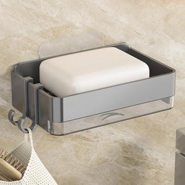 Imagem de Krtresiar Porta-Sabonete De Parede Plástico Para Chuveiro, Bandeja Pratos Com Fundo E 2 Suportes Banheiro Pia Cozinha (Cinza)