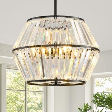 Imagem de KELUOLY Lustre De Cristal Preto, Semi-Embutido Estilo Fazenda, 4 Luzes, Moderno, Pendente Teto, Para Quarto, Sala Jantar, Cozinha, Ilha, Estar, Hall Entrada, Bar, 17,7"