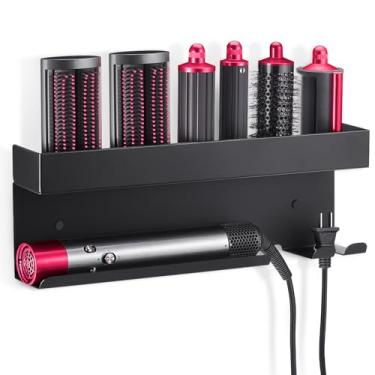 Imagem de Zenymb Suporte de parede compatível com Dyson Airwrap Styler, organizador de rack de armazenamento preto para modelador de cabelo e acessórios, suporte de banheiro que economiza espaço, instalação sem