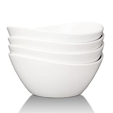 Imagem de Garvee Tigelas de servir de 20 cm, tigelas de porcelana de 1,190 g, conjunto de 4, tigelas ovais grandes de sobremesa de cerâmica para salada, sorvete, lanches, sopa, macarrão, sopa, micro-ondas e