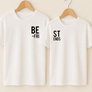 Imagem de Camiseta Algodão Amizade Estampa Best Friends Metadinha Frase Completa