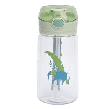 Imagem de Garrafa de água infantil Design de palha de 520 ml forte pp pp garrafa de água plástica transparente para viagens escolares Pastando o padrão de elefante leve durável