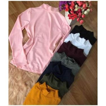 Imagem de Blusa feminina gola alta manga longa malha canelada - moda filo, Bordô